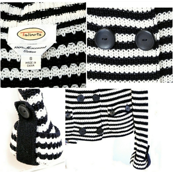 Talbots Womens Blk & White Stripe Knit Double Brested Casual Sweater Jacket Sz S - Picture 9 of 9